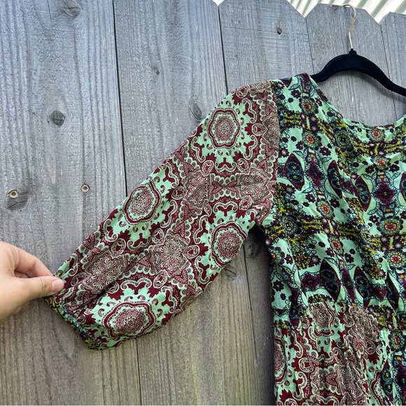 One World‎ Women’s Petite Small Fairy Boho Printed 3/4 Sleeve Peasant Blouse - Picture 9 of 9